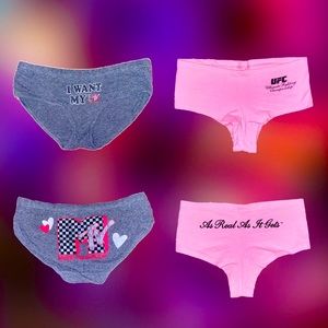 NEW Women’s Y2K Panty Set w/Pink UFC Cheeky Boyshorts (M) & Gray MTV Bikinis (S)